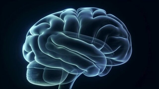 3d render xray style image of human brain rotating.