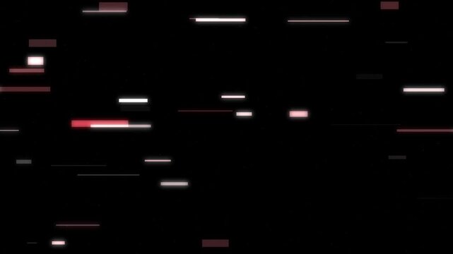 Digital abstract data corruption and glitching movement with horizontal lines on black background