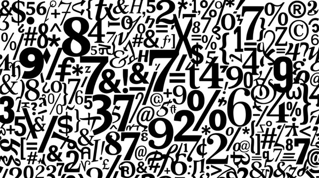 Numbers and symbols abstract background with mathematical characters and signs featuring digits, math, equations with design and pattern elements for