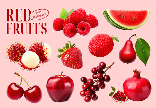 Vibrant Red Fruits Element Design Set