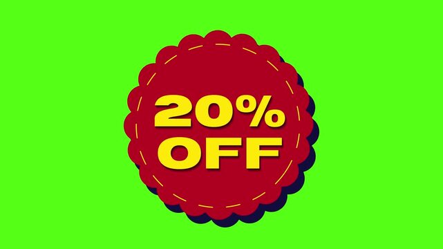 Animated Discount Sale Badge Sequence 10 to 90 Percent Off on Green Screen