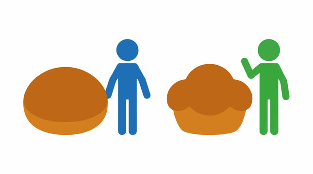 People with large bread roll and cupcake
