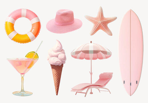 Pink Summer Beach Essentials Element Design Set