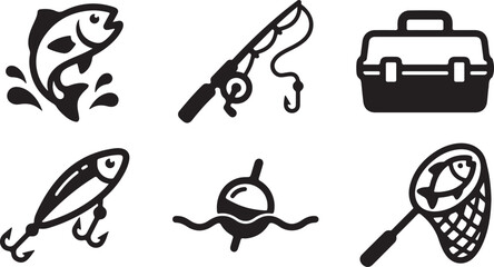 Fishing gear and aquatic life vector illustration icon set. © GearUp