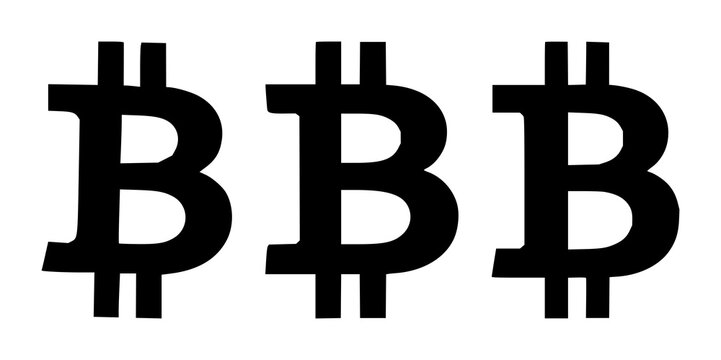 Bitcoin set with flat solid black icon on white background featuring cryptocurrency, digital currency, coin symbol with design and vector