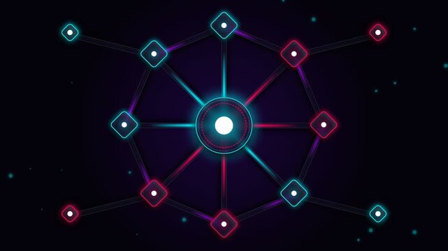 Neon Digital Network Play Button Loop Animation Background