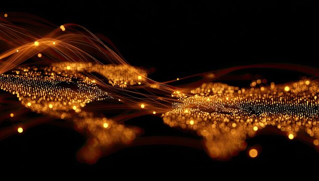 Glowing abstract global connections with flowing light streaks and dots