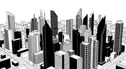 Fototapeta premium Modern Cityscape Skyline with Tall Buildings and Skyscrapers.