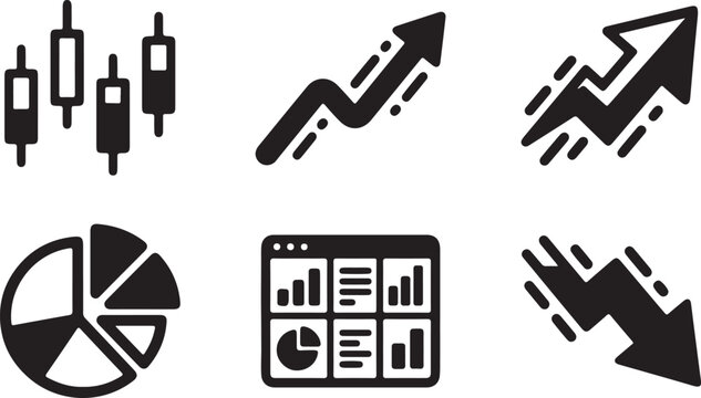 Business analytics data visualization and stock market icons.