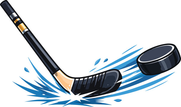 Ice Hockey Stick and Puck with Water Splash vector