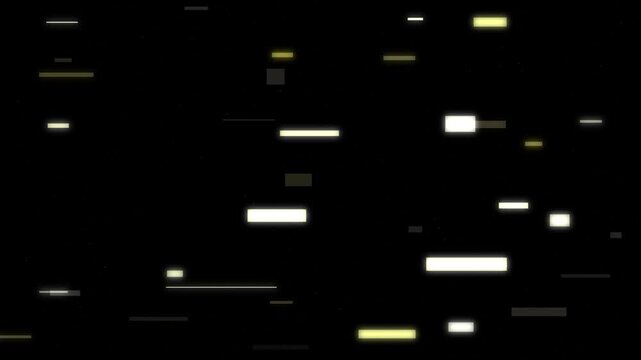 Digital data stream glitching with pixelated horizontal lines flowing on a black background motion graphics