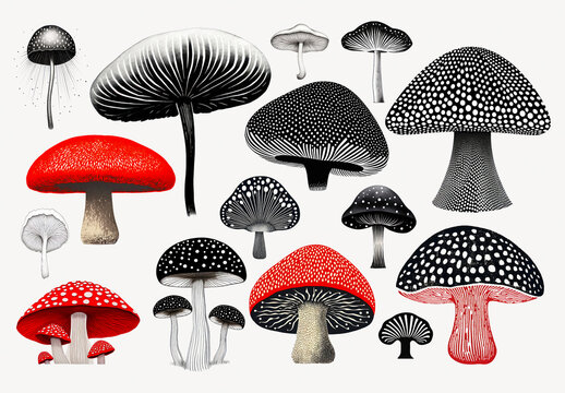 Artistic Mushrooms With Intricate Patterns Element Set