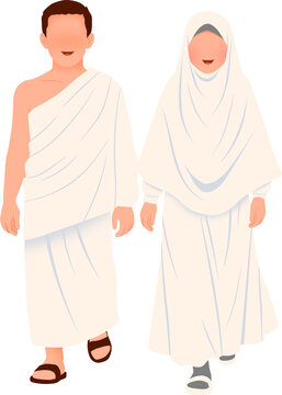 pilgrims in ihram clothing illustration