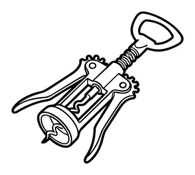 Detailed Illustration of a Metal Winged Corkscrew Wine Opener on White Background