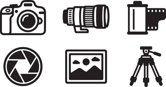 Photography and videography related line icons vector collection.