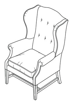 Elegant Wingback Armchair Illustration: Classic Furniture Design, Upholstery Detail, Timeless Decor Element
