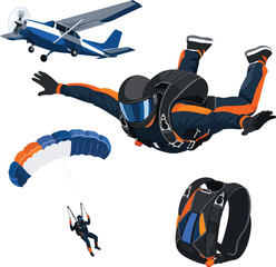 Skydiver with airplane parachute and gear skydiving © Nargis