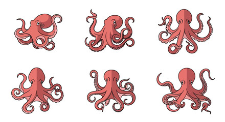 octopus illustrations in various poses on white background high quality professional © Kawsar_Studio1998