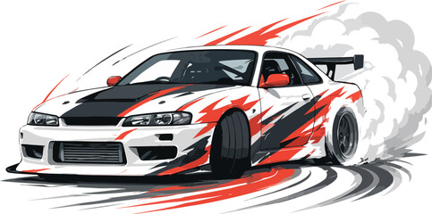 Naklejka premium Sports Car Drifting with Smoke and Flames racing automotive