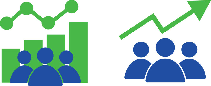 Team growth icons with business graph on isolated transparent background 