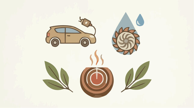 Eco friendly transportation and sustainable energy icons