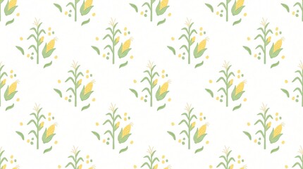 Fototapeta premium Seamless pattern of stylized corn stalks with ears of corn on a white background
