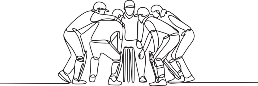 Cricket vector, Cricket illustration silhouette, Sketch drawing of cricket team huddle sketch, Sport team huddle clipart. one line Icon drawing