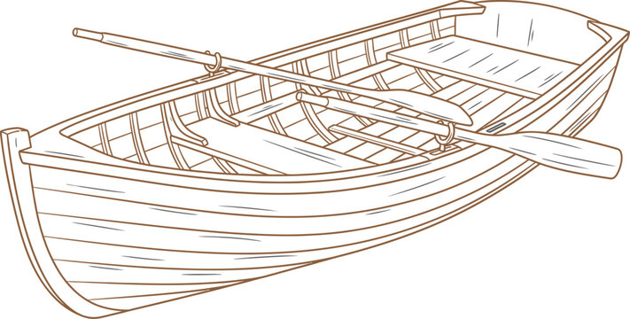 Line art rowboat with oars