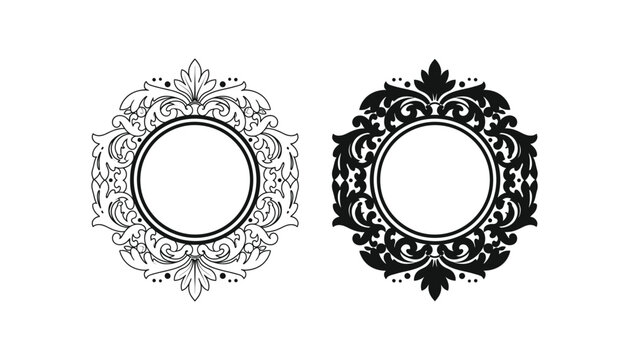 Classical circular decorative frame with acanthus leaf scrolls in ornate vintage vector border style