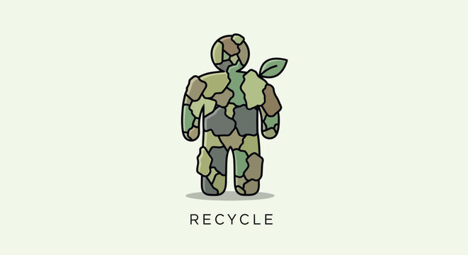Recycle human silhouette icon with leaf pixel art