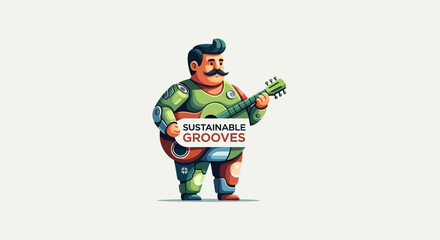 Fototapeta premium Pixel Art Musician with Guitar and Sustainable Grooves Text