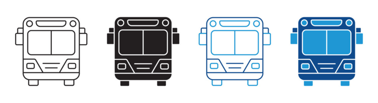 Bus Transportation Icon Set Vector Flat and outline Design Urban Transit Collection. Passenger Bus Transportation Icon Set.