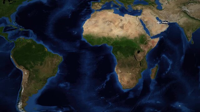 Animated Flight Route Map from Doha to Buenos Aires Across the Atlantic