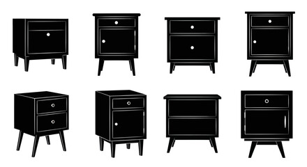 Collection of Vintage Nightstands, Mid-Century Modern Bedside Tables Silhouette © Ahmad