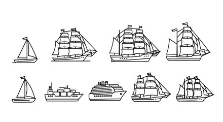 Collection of Nautical Vessels, Sailing Ships, Cruise Liner, and Sailboat Icons © Ahmad