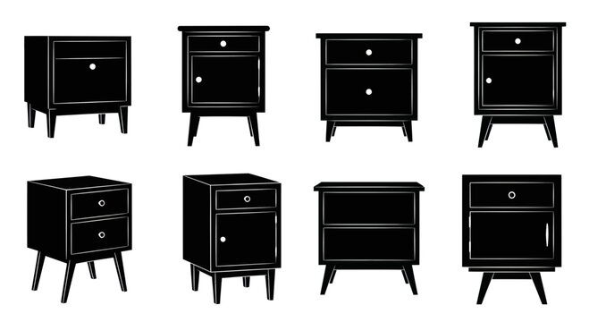 Collection of Vintage Nightstands, Mid-Century Modern Bedside Tables Silhouette