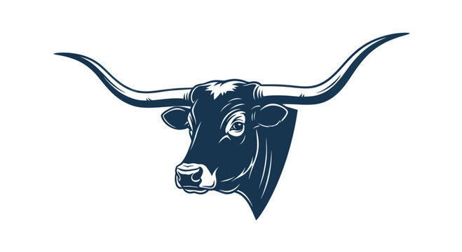Longhorn Bull Head Silhouette Vector, Texas Cowboy Icon