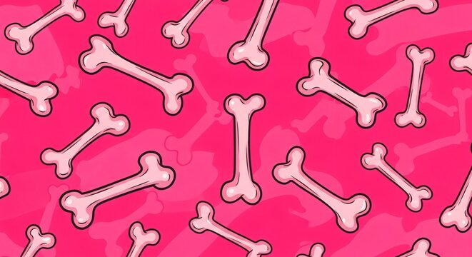 Pink cartoon dog bones pattern on a bright pink background playful seamless repeat
