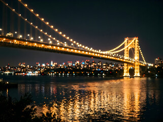 Fototapeta premium George washington bridge at night with city lights reflecting on water