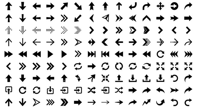 Professional vector arrow symbols for business software applications.  Features various styles from dotted lines to solid pointers for clear communication.
