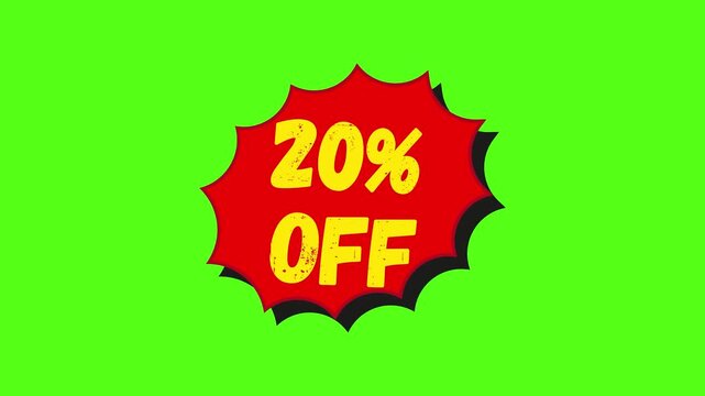 Comic Style Discount Sticker Animation 10 to 50 Percent Off Chroma Key