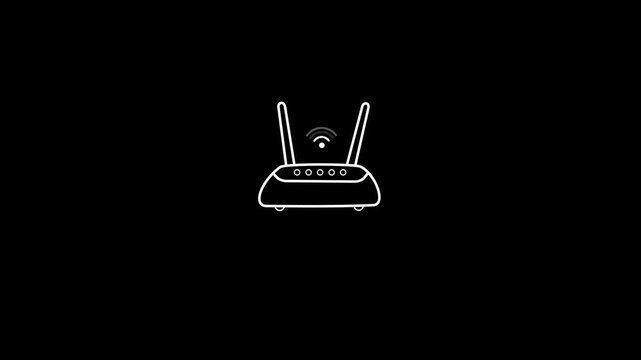 Outline wifi router icon, with editable stroke. Wifi router with antennas and wave signal. Wireless internet, mobile hotspot, modem with wifi network, internet connection.