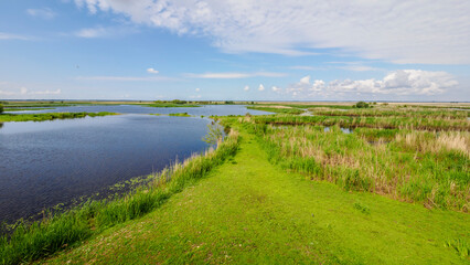 The Rozé Canal with traditional barges in the Brière Nature Park, France © serge