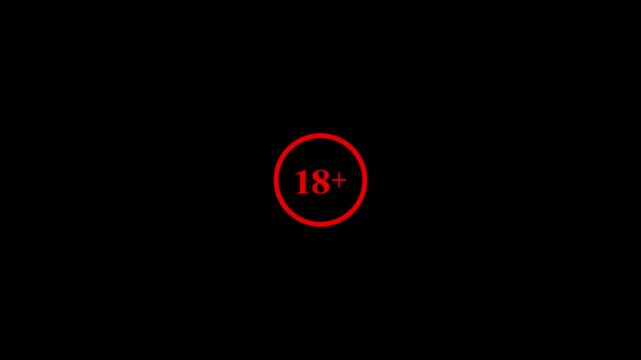 Red Circle with 18+ Text on Black Background 18 plus eighteen plus