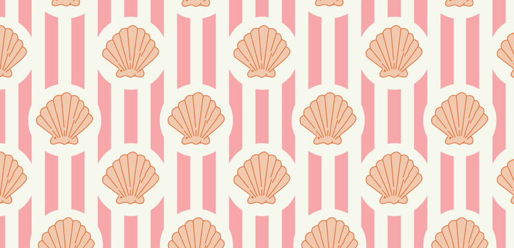 Tropical Seashell Seamless Pattern &ndash; Cute Summer Ocean Beach Background