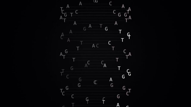 Vertical Matrix Style Falling DNA Sequence Letters on Black Background