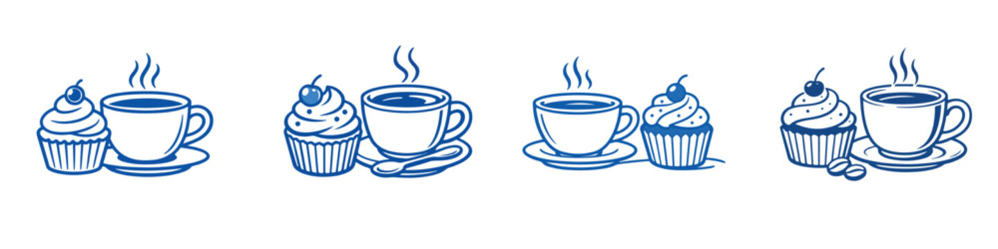 Vector line art of cupcake and coffee. Vector, illustration, minimalist, icon, icon set, line art
