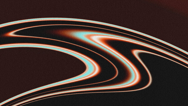 Abstract retro wave background with glowing gradient curves in cyan and warm orange against a grainy dark backdrop.
