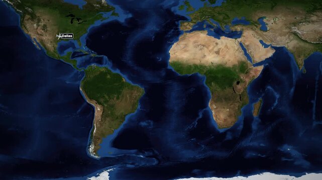 Animated World Map Showing Flight Route from Dallas to Doha