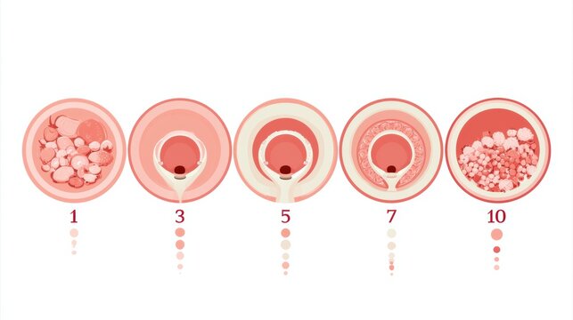 Chart shows six stages of cervical dilation from 1 cm to 10 cm with fruit size comparisons, designed for educational purposes in healthcare settings.